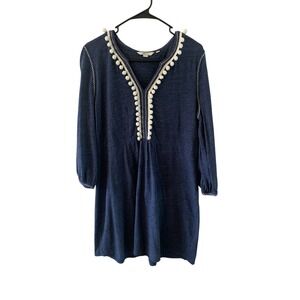 Boden Navy Blue Dress Pom Pom Trim Long Sleeve Casual Tunic US 10